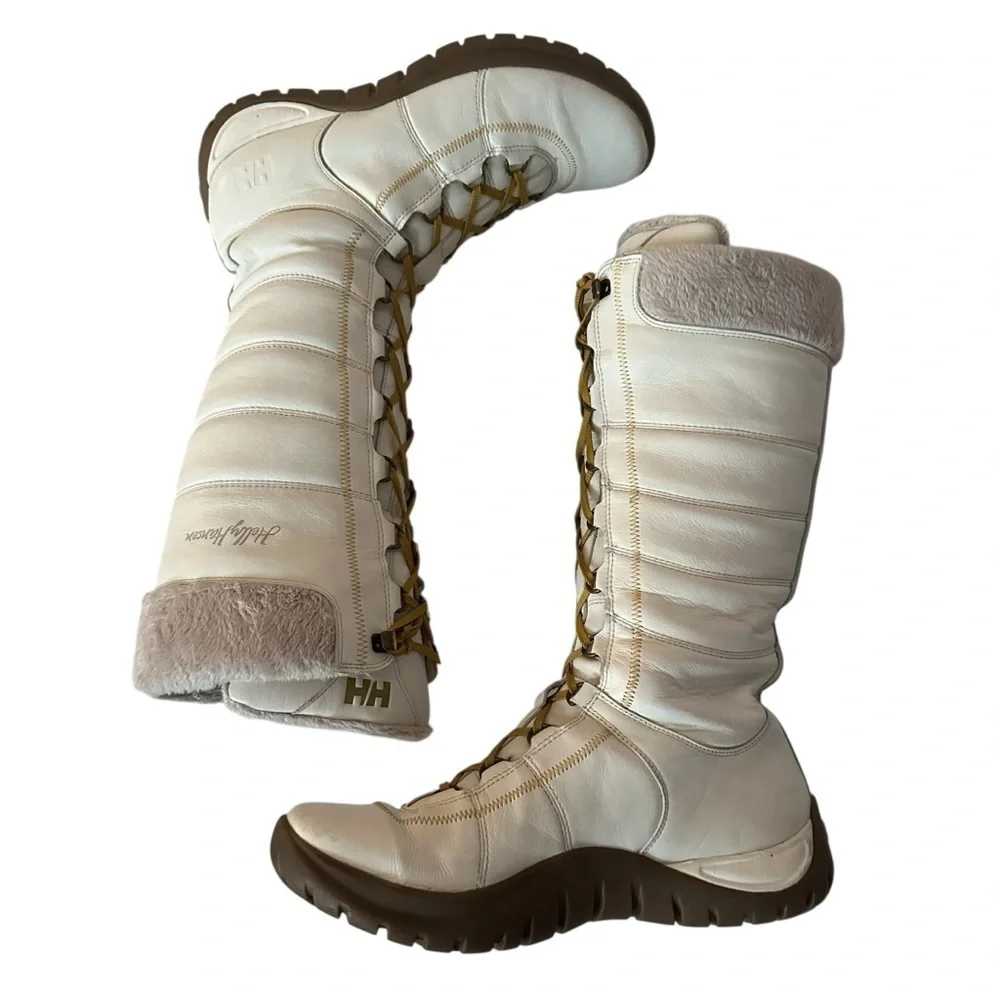 HELLY HANSEN WHITE LEATHER LACE UP HELLY GRIP TECHNOLOGY BOOTS SIZE 7